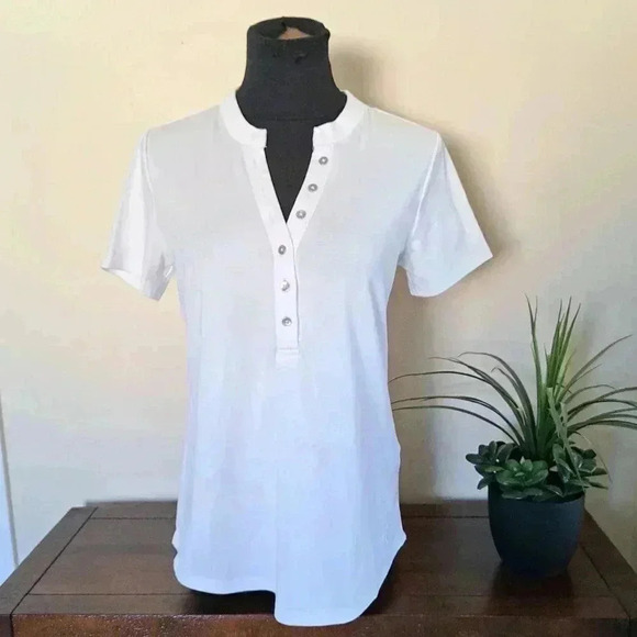 New! Calvin Klein Jeans White T-shirt Small  Henley Button Up Casual Cotton Tee - Picture 1 of 12
